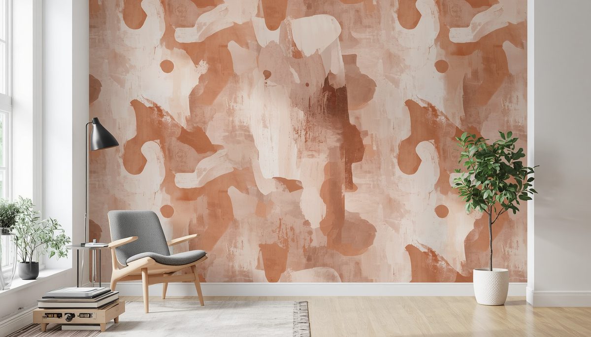 Pan de mur en papier peint repositionnable à motif graphique terracotta